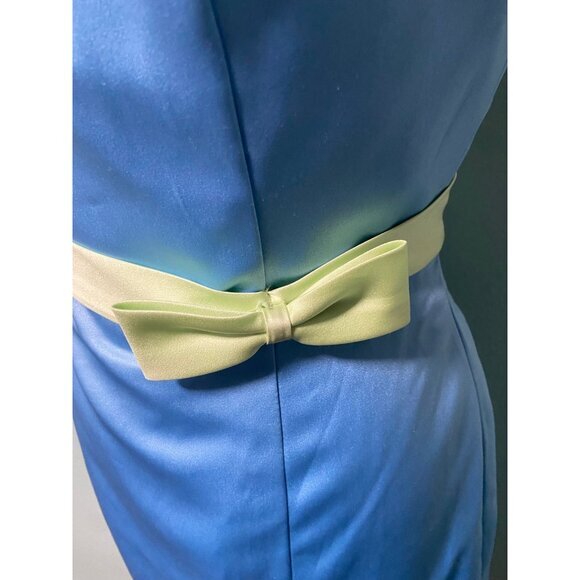 Alfred Angelo Women's Blue and Lime Green Bow Strapless Dress Prom Dance Size 8 - Picture 5 of 12